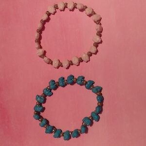 Blue White mix color Elephants & White Owls Stretch Bracelets for Girls.